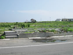 津波によって流された居住地の跡＝９月２日、福島県いわき市